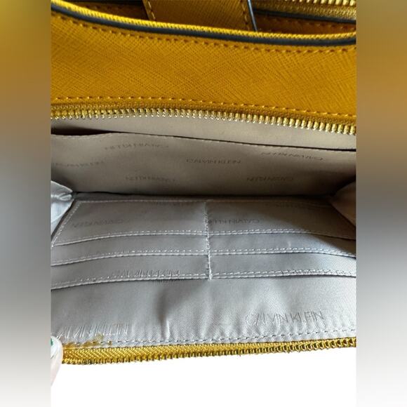 Calvin Klein Ava Hobo Saffiano Leather Mustard Shoulder Bag - Picture 9 of 13